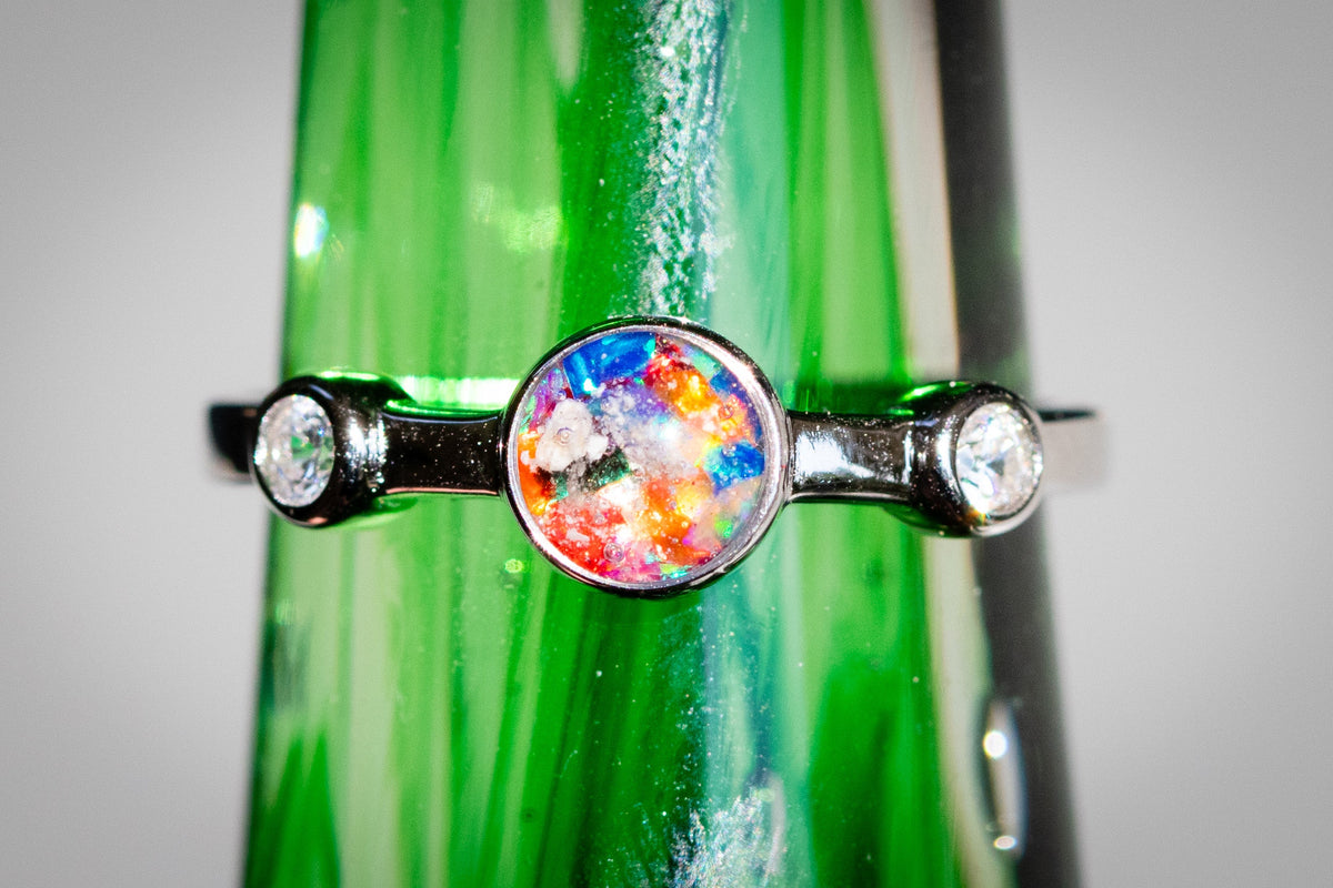two gem ring with cremation ashes